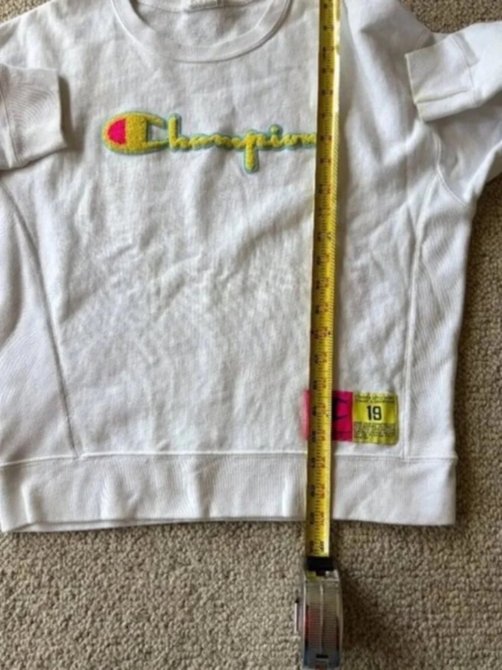 Vintage Champion Reverse Weave USA Made White Puffy Logo Sweatshirt M Streetwear - Picture 9 of 10